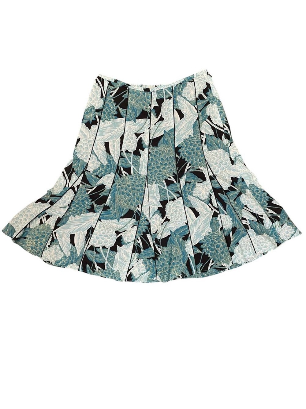 Ann Taylor Green Floral A-Line Flare Skirt Piped Detail Women's 0 Lined